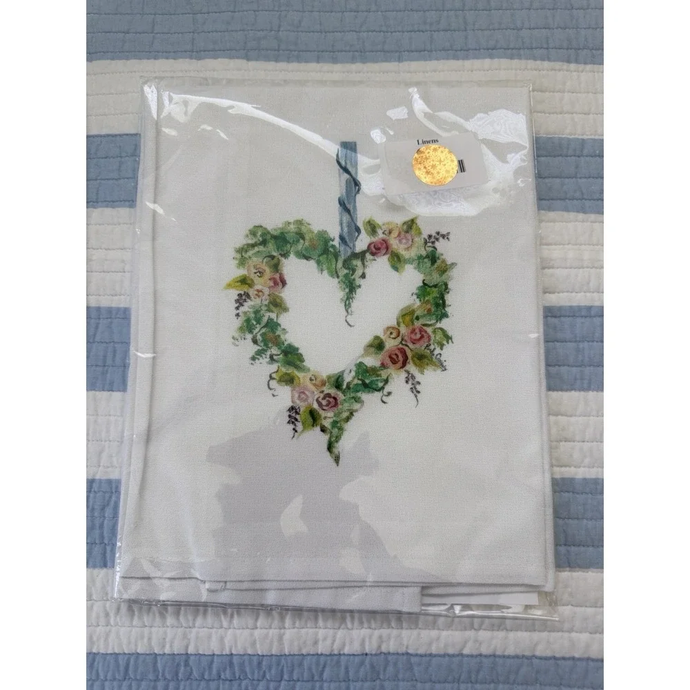 Vintage Pamela Cassidy Guest Towel 20X20 Hand Print Heart Cotton Cottagecore NIB